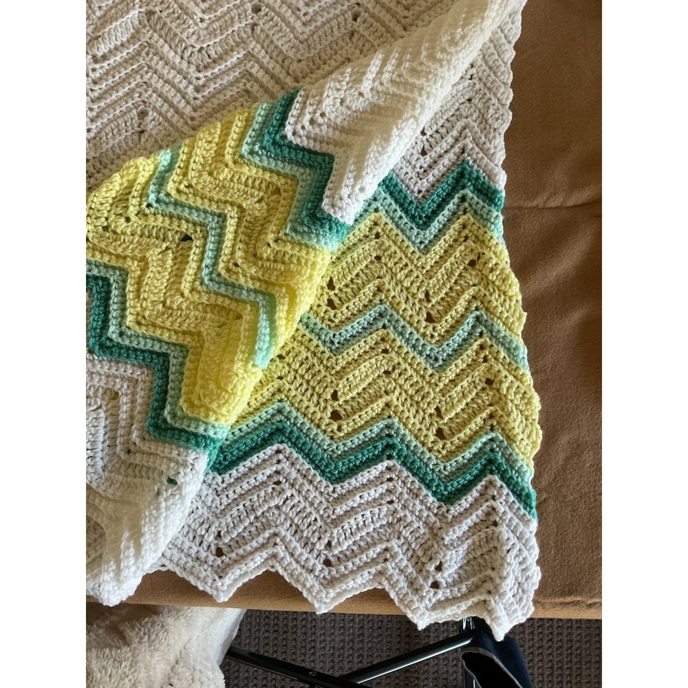 Cozy Baby Crochet Blanket Afghan 36x52, White, Yellow, Green